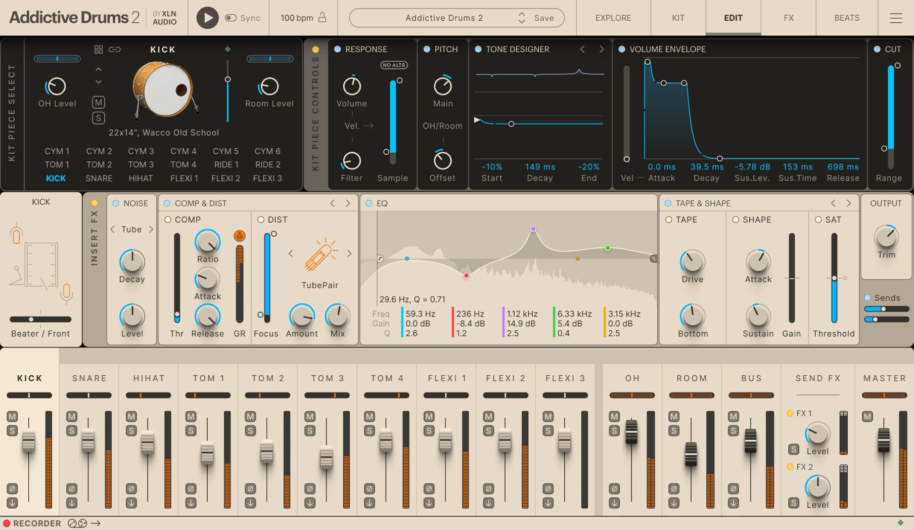 Sound and kit editing options in Addictive Drums 2 